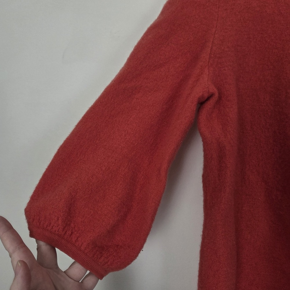 Jones Of New York 100% Merino Wool Orange Artsy 3/4 Puff Sleeve Cardigan Sz Lrg - Picture 3 of 16